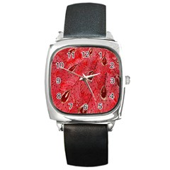 Red Peacock Floral Embroidered Long Qipao Traditional Chinese Cheongsam Mandarin Square Metal Watch by BangZart