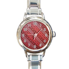 Red Batik Background Vector Round Italian Charm Watch by BangZart