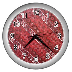 Red Batik Background Vector Wall Clocks (silver)  by BangZart