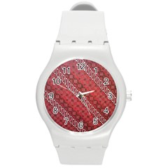 Red Batik Background Vector Round Plastic Sport Watch (m) by BangZart