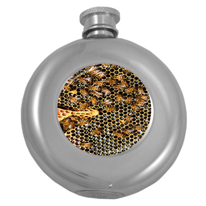 Queen Cup Honeycomb Honey Bee Round Hip Flask (5 oz)