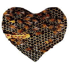 Queen Cup Honeycomb Honey Bee Large 19  Premium Heart Shape Cushions by BangZart