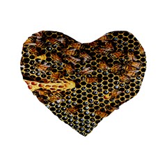 Queen Cup Honeycomb Honey Bee Standard 16  Premium Flano Heart Shape Cushions by BangZart