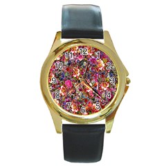 Psychedelic Flower Round Gold Metal Watch by BangZart