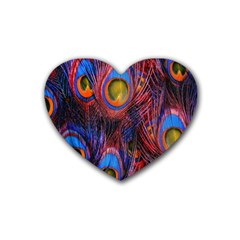 Pretty Peacock Feather Rubber Coaster (heart)  by BangZart