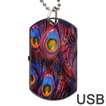 Pretty Peacock Feather Dog Tag USB Flash (Two Sides) Front