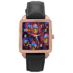 Pretty Peacock Feather Rose Gold Leather Watch  by BangZart