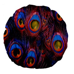 Pretty Peacock Feather Large 18  Premium Flano Round Cushions by BangZart