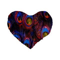 Pretty Peacock Feather Standard 16  Premium Flano Heart Shape Cushions by BangZart