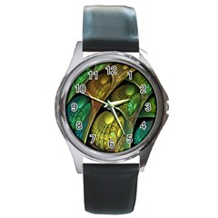 Psytrance Abstract Colored Pattern Feather Round Metal Watch by BangZart