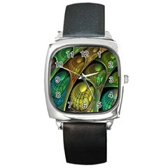 Psytrance Abstract Colored Pattern Feather Square Metal Watch by BangZart