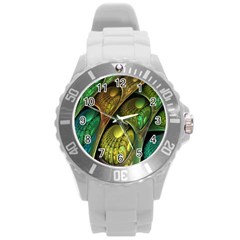 Psytrance Abstract Colored Pattern Feather Round Plastic Sport Watch (l) by BangZart