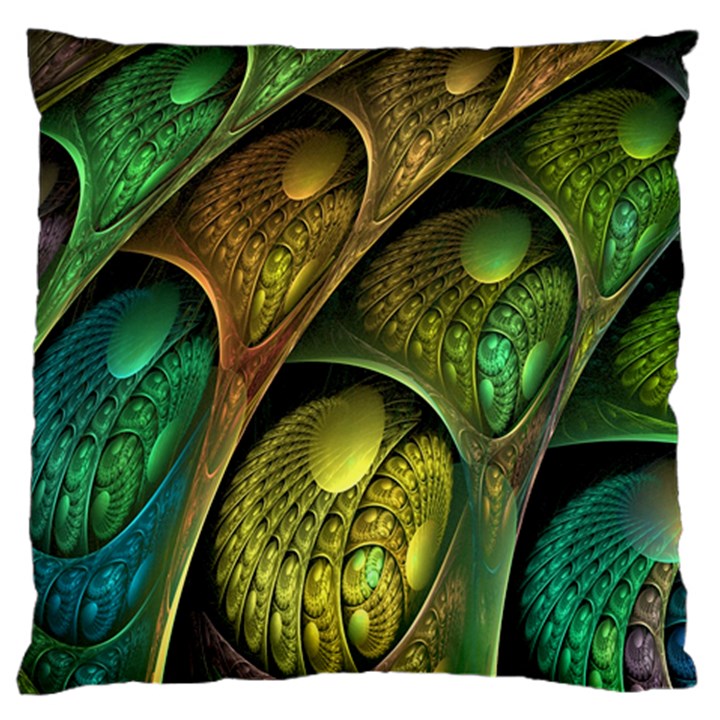 Psytrance Abstract Colored Pattern Feather Large Flano Cushion Case (One Side)