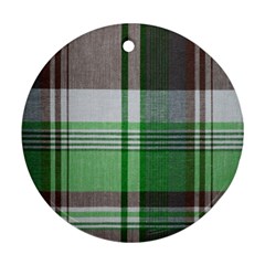 Plaid Fabric Texture Brown And Green Ornament (round)