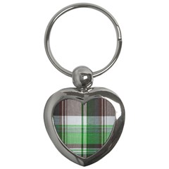 Plaid Fabric Texture Brown And Green Key Chains (heart)  by BangZart