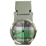 Plaid Fabric Texture Brown And Green Money Clip Watches Front