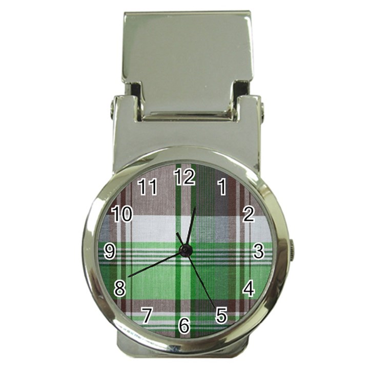 Plaid Fabric Texture Brown And Green Money Clip Watches