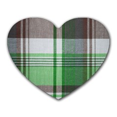 Plaid Fabric Texture Brown And Green Heart Mousepads by BangZart