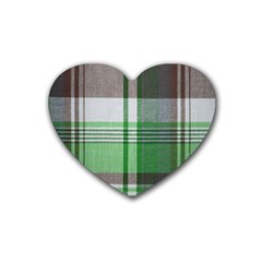 Plaid Fabric Texture Brown And Green Heart Coaster (4 Pack)  by BangZart