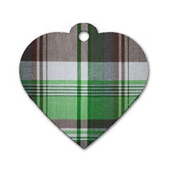 Plaid Fabric Texture Brown And Green Dog Tag Heart (one Side) by BangZart