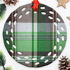 Plaid Fabric Texture Brown And Green Round Filigree Ornament (two Sides) by BangZart