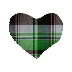 Plaid Fabric Texture Brown And Green Standard 16  Premium Heart Shape Cushions by BangZart