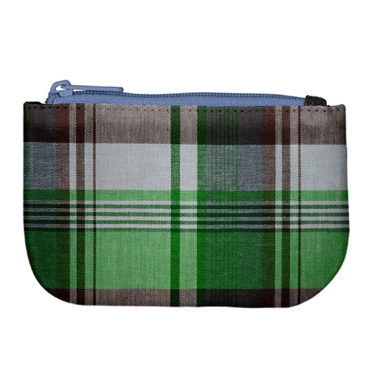 Plaid Fabric Texture Brown And Green Large Coin Purse