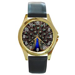 Peacock Round Gold Metal Watch by BangZart