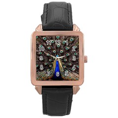 Peacock Rose Gold Leather Watch  by BangZart