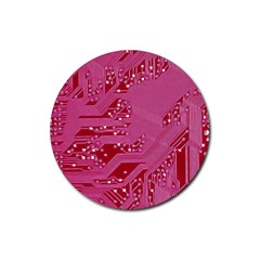 Pink Circuit Pattern Rubber Coaster (round)  by BangZart