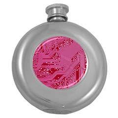 Pink Circuit Pattern Round Hip Flask (5 Oz) by BangZart