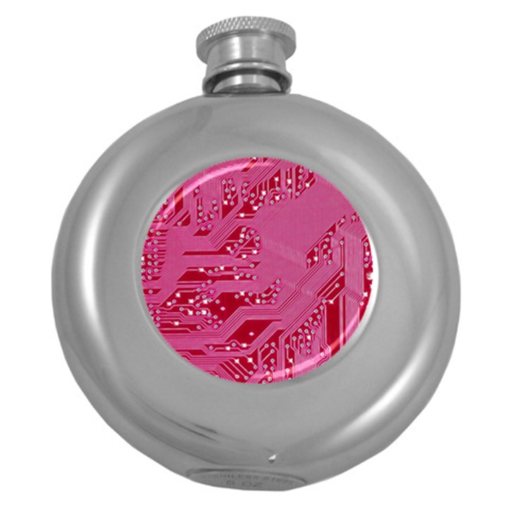 Pink Circuit Pattern Round Hip Flask (5 oz)