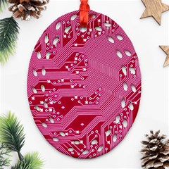 Pink Circuit Pattern Oval Filigree Ornament (two Sides) by BangZart