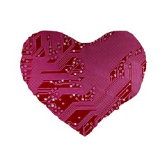 Pink Circuit Pattern Standard 16  Premium Heart Shape Cushions by BangZart