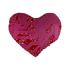 Pink Circuit Pattern Standard 16  Premium Flano Heart Shape Cushions by BangZart