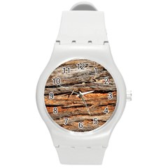 Natural Wood Texture Round Plastic Sport Watch (m) by BangZart