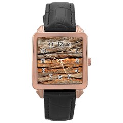 Natural Wood Texture Rose Gold Leather Watch  by BangZart