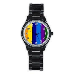 Paper Rainbow Colorful Colors Stainless Steel Round Watch by paulaoliveiradesign