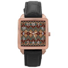 Knitted Pattern Rose Gold Leather Watch  by BangZart