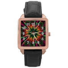 Kaleidoscope Patterns Colors Rose Gold Leather Watch  by BangZart