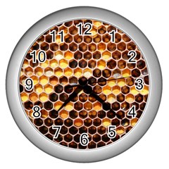 Honey Honeycomb Pattern Wall Clocks (silver)  by BangZart