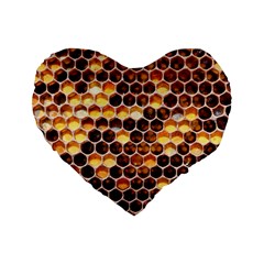 Honey Honeycomb Pattern Standard 16  Premium Flano Heart Shape Cushions by BangZart