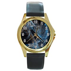 Fractal Tangled Minds Round Gold Metal Watch by BangZart