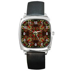 Fractal Kaleidoscope Square Metal Watch by BangZart