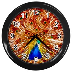 Fractal Peacock Art Wall Clocks (black) by BangZart