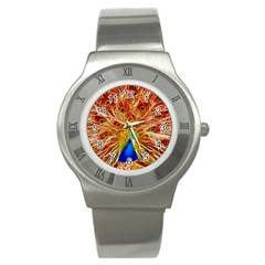 Fractal Peacock Art Stainless Steel Watch by BangZart