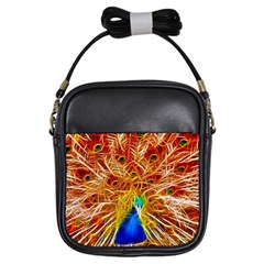 Fractal Peacock Art Girls Sling Bags by BangZart