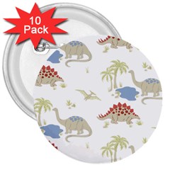 Dinosaur Art Pattern 3  Buttons (10 Pack)  by BangZart