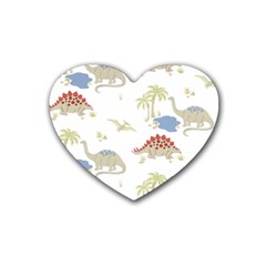 Dinosaur Art Pattern Rubber Coaster (heart)  by BangZart