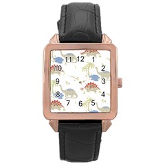 Dinosaur Art Pattern Rose Gold Leather Watch  by BangZart